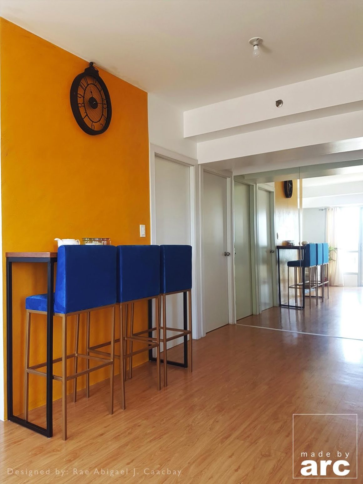 Dining area with wall mirror