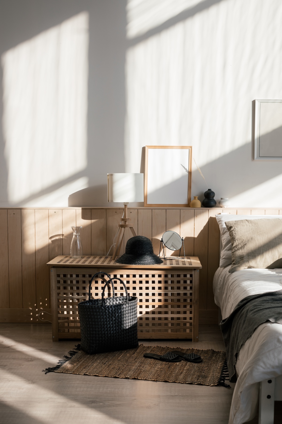 A trunk used as a nightstand