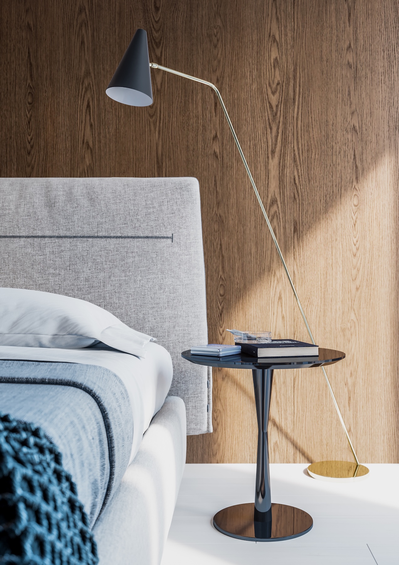 A side table used as a nightstand