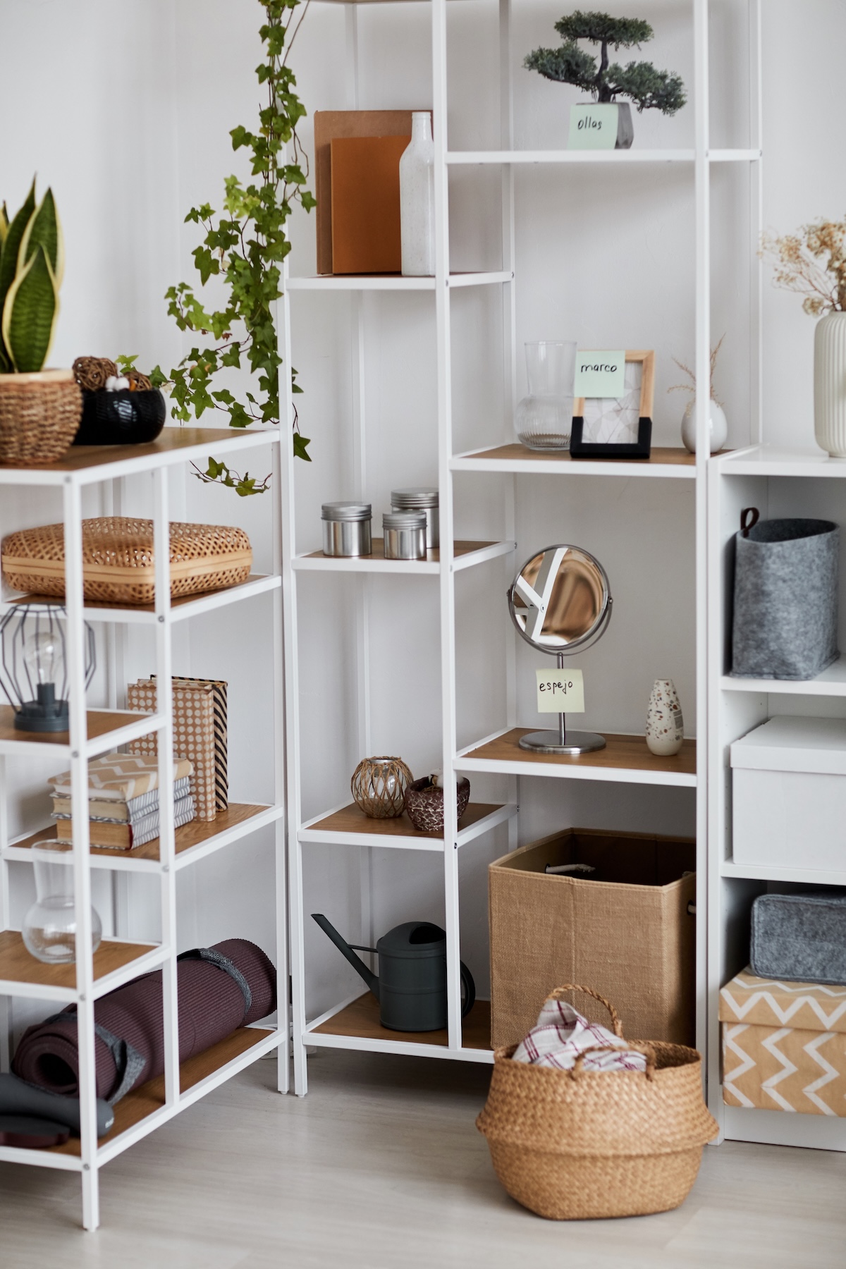 Tiny apartment layout with organized vertical storage