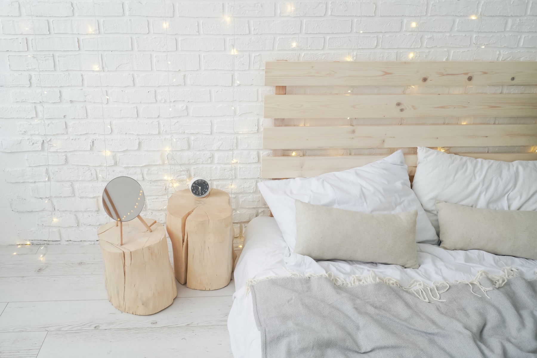 A tree stump used as a nightstand